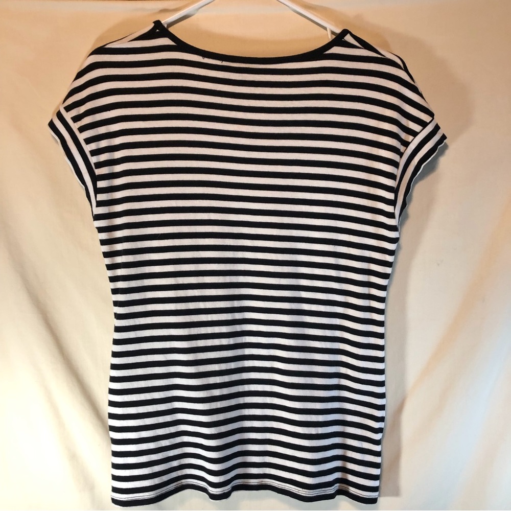 RAFAELLA woman’s black/white striped short sleeve shirt with laced sides L